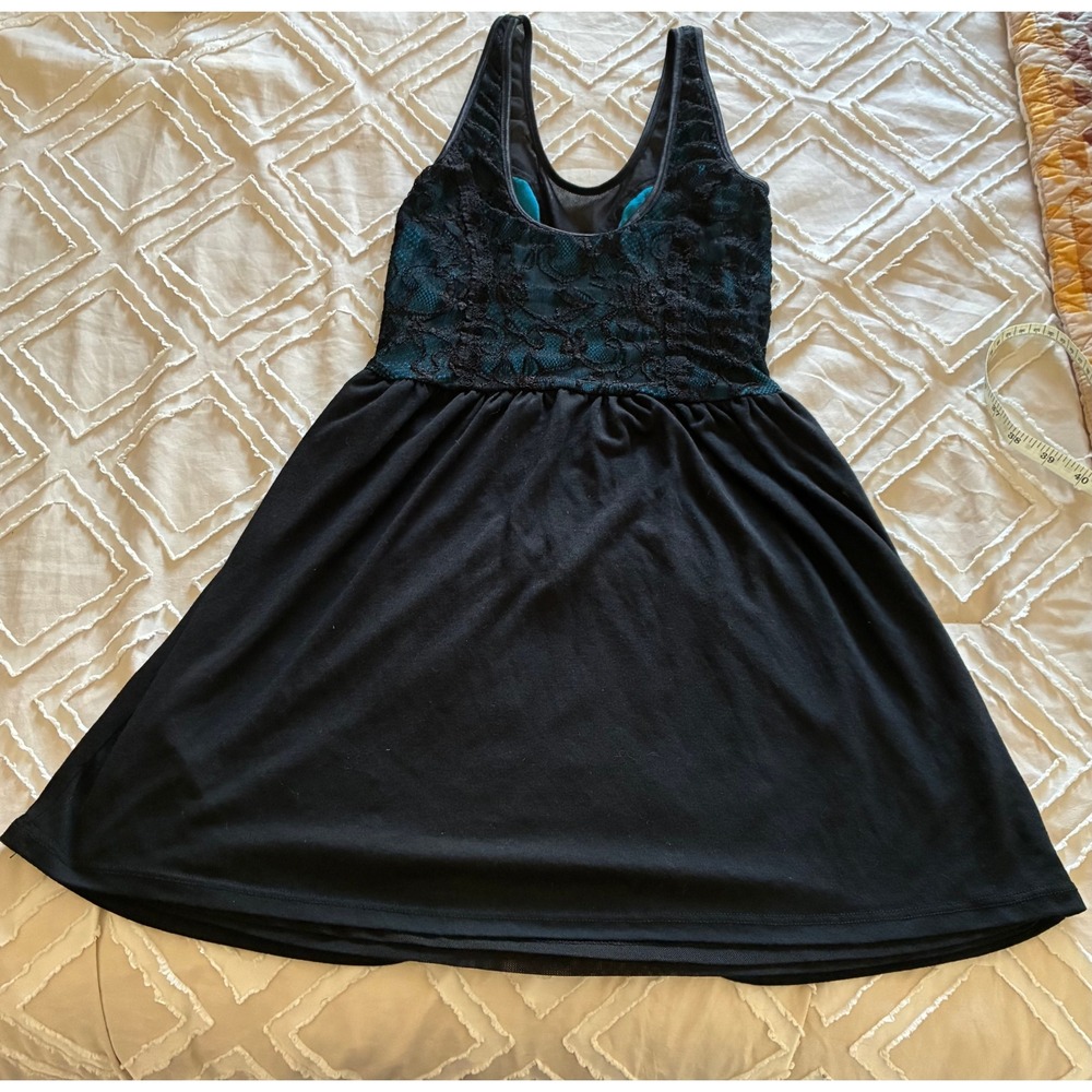 XXI Forever 21 Teal Black Lace Fit and Flare Mini Dress Small Sleeveless Scoop